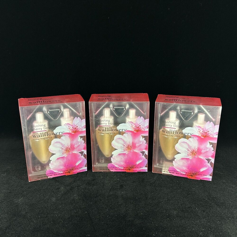 Bath & Body Works BLUSHING CHERRY BLOSSOM Wallflower Fragrance Bulbs LOT OF 3